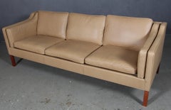 Børge Mogensen Three-Seat Sofa Model 2213, Teak Legs, Leather, Denmark