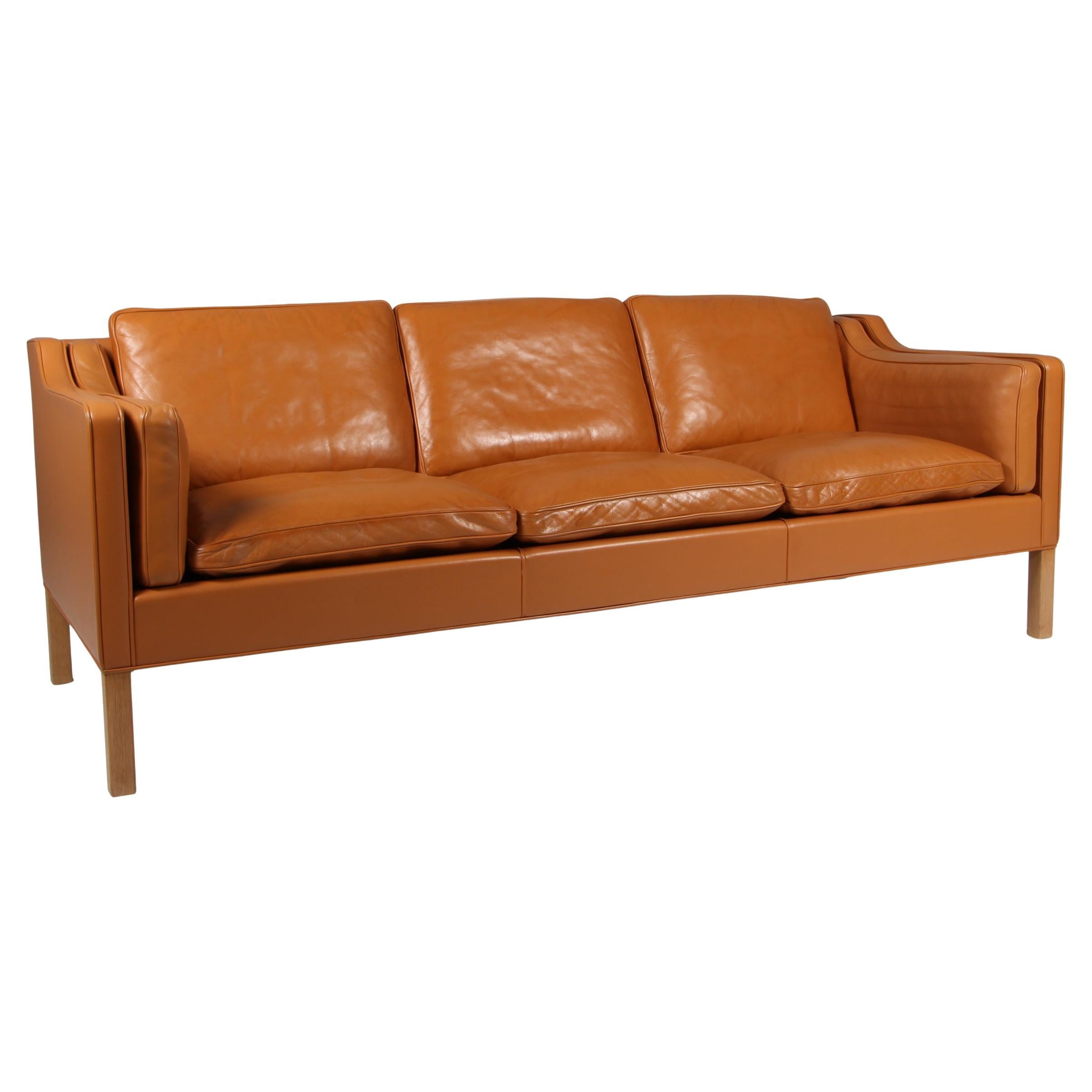 Børge Mogensen Model 2213 Three-Seat Sofa, Cognac Leather, 1960s