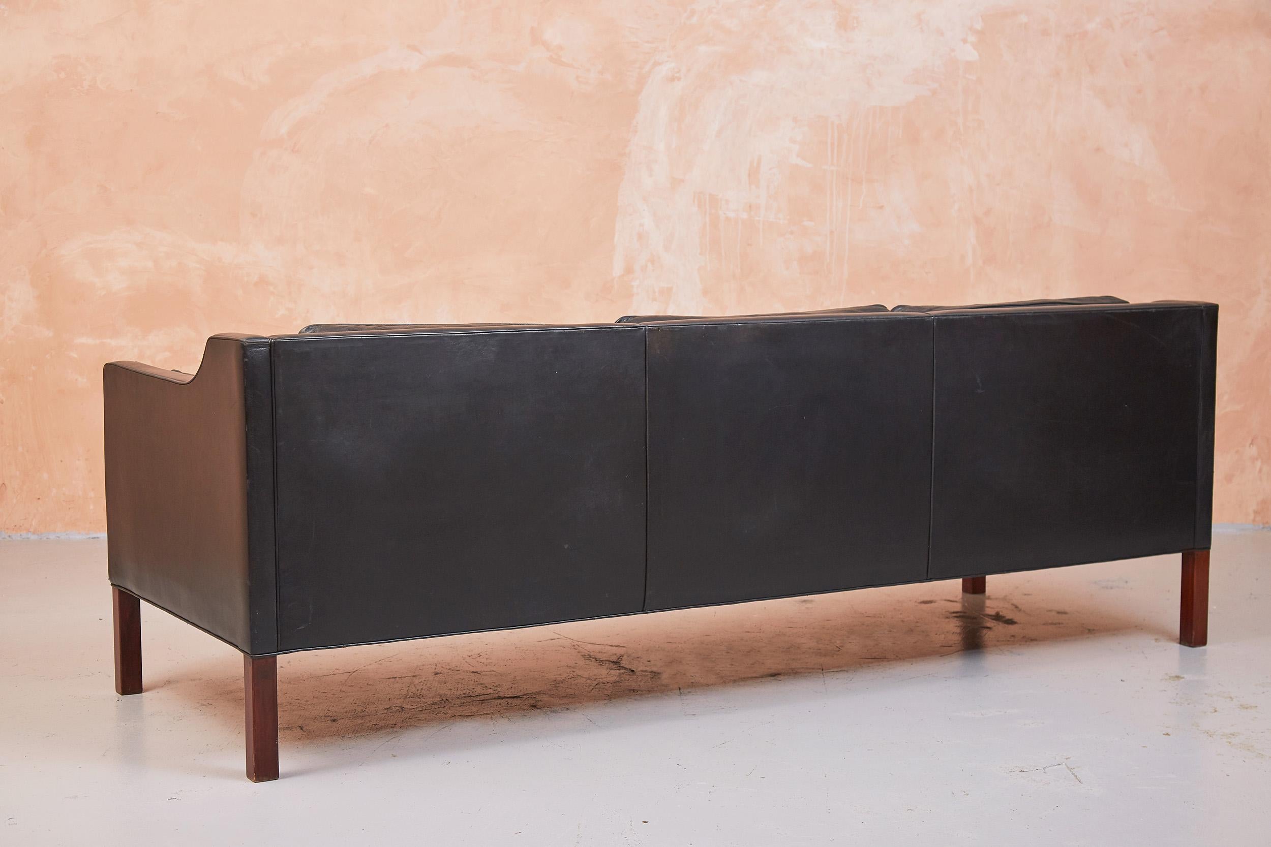 Børge Mogensen Three Seat Sofa, Model 2213 in Black Leather 6