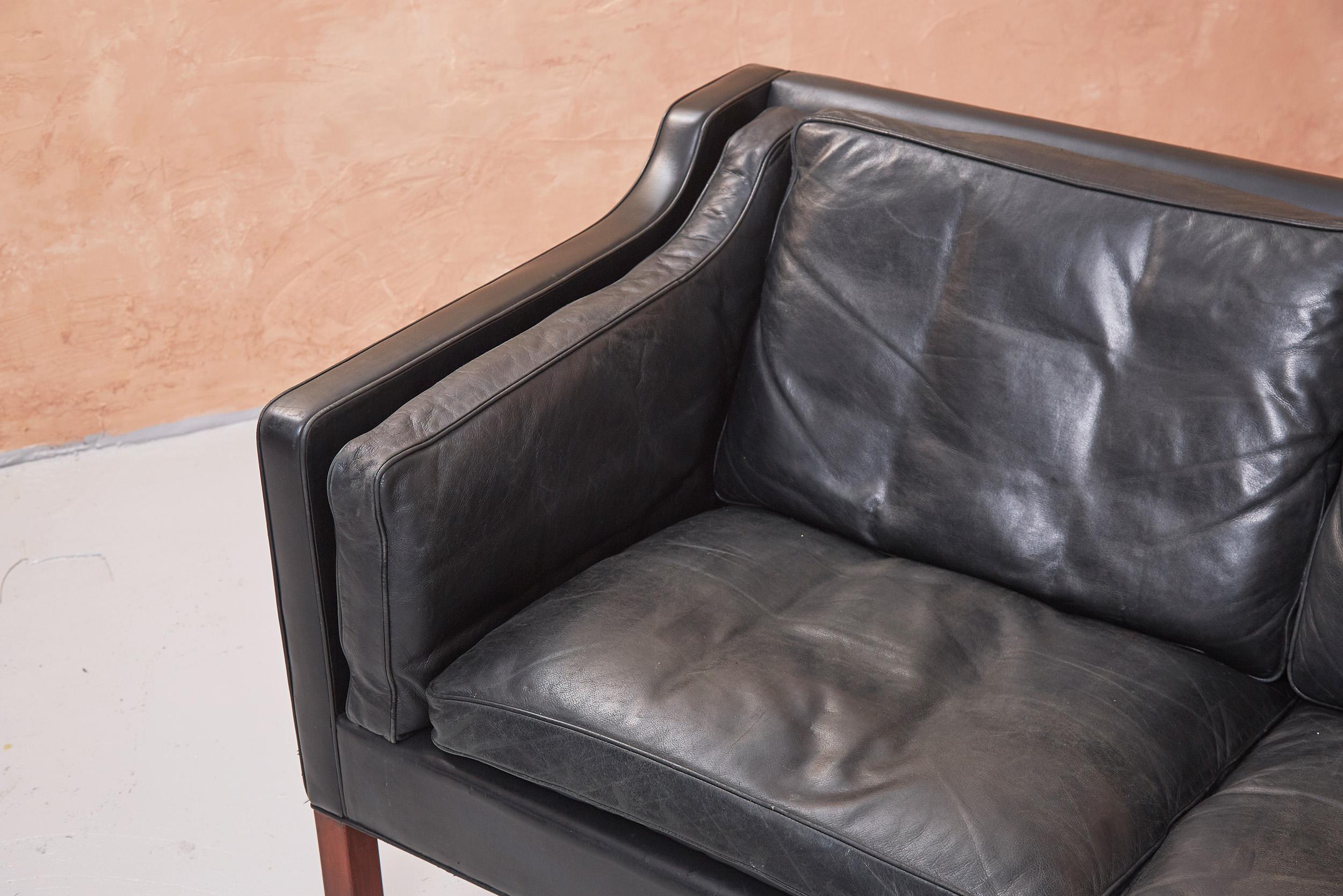 Mid-20th Century Børge Mogensen Three Seat Sofa, Model 2213 in Black Leather