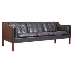 Børge Mogensen Three Seat Sofa, Model 2213 in Black Leather