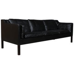 Børge Mogensen Three-Seat Sofa, Model 2213, Original Black Leather