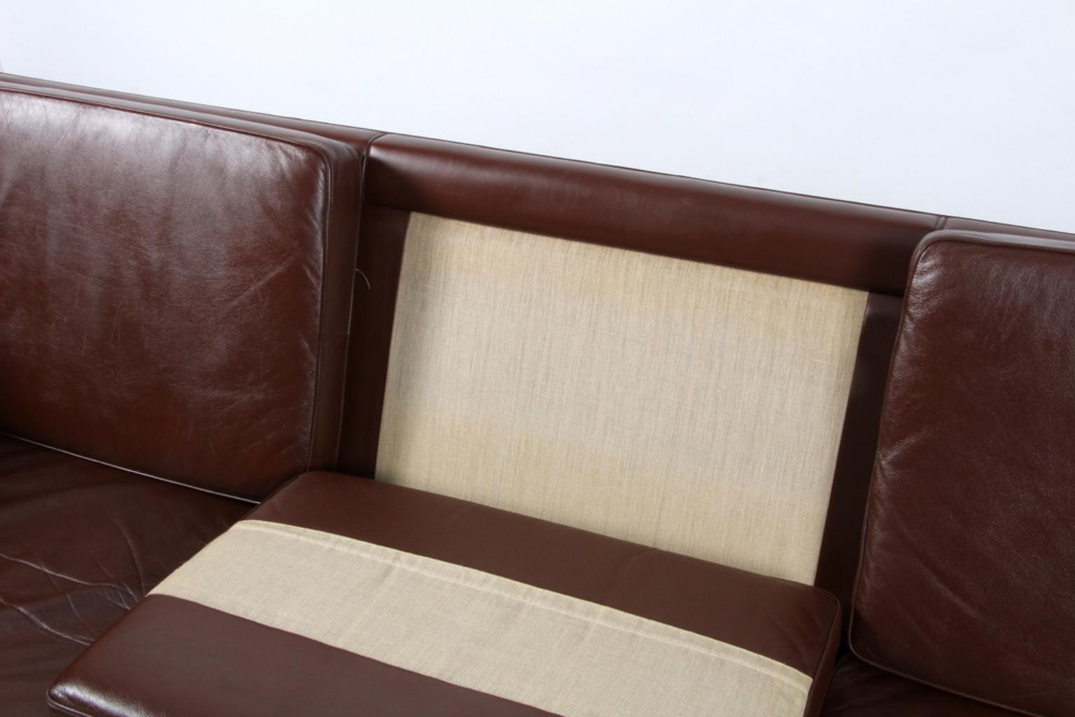 Mid-20th Century Børge Mogensen Three-Seat Sofa, Model 2213, Original Brown Leather