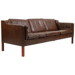 Børge Mogensen Three-Seat Sofa, Model 2213, Original Brown Leather