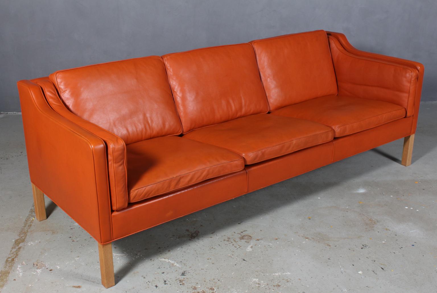 Scandinavian Modern Børge Mogensen Three-Seat Sofa, Model 2213, Original Cognac Leather