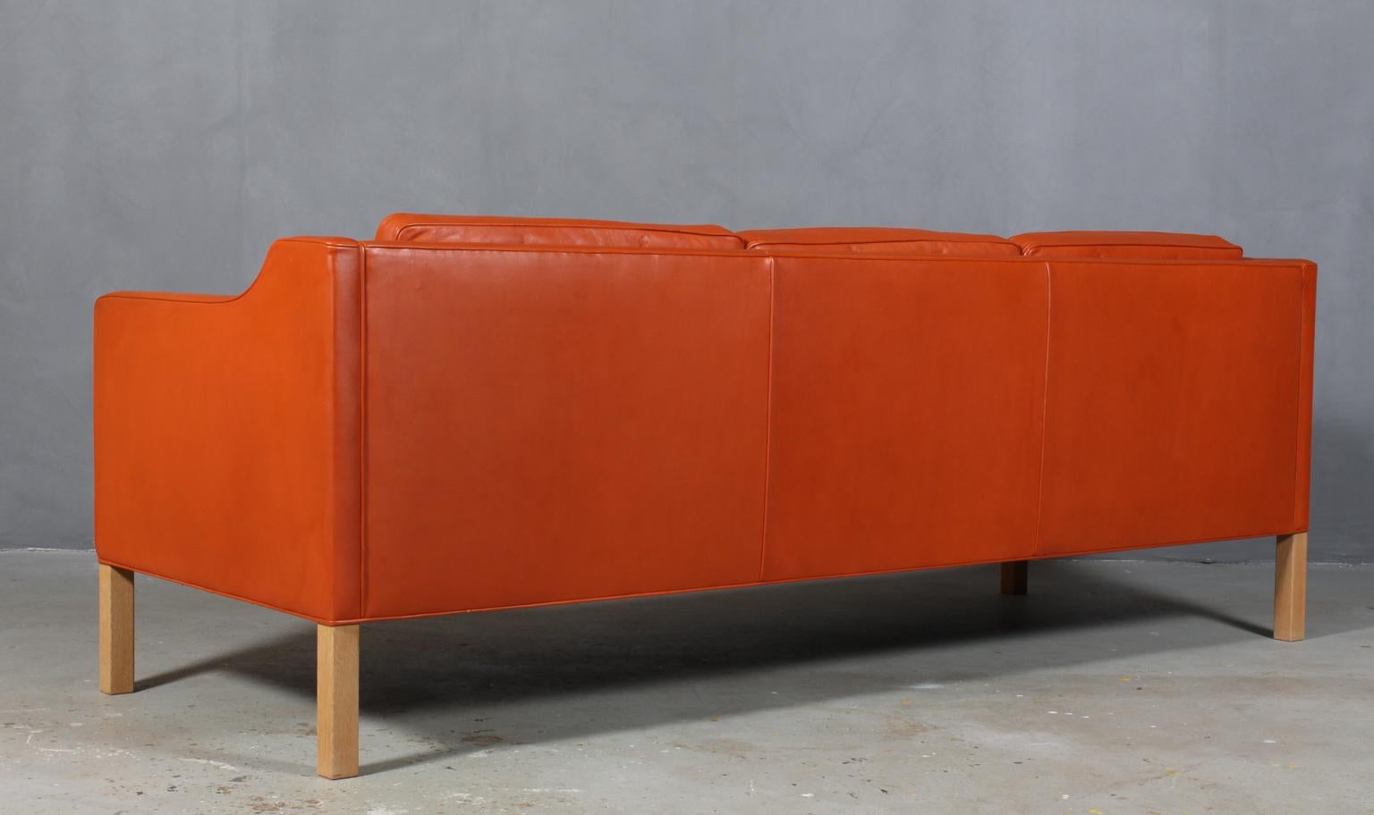 Danish Børge Mogensen Three-Seat Sofa, Model 2213, Original Cognac Leather