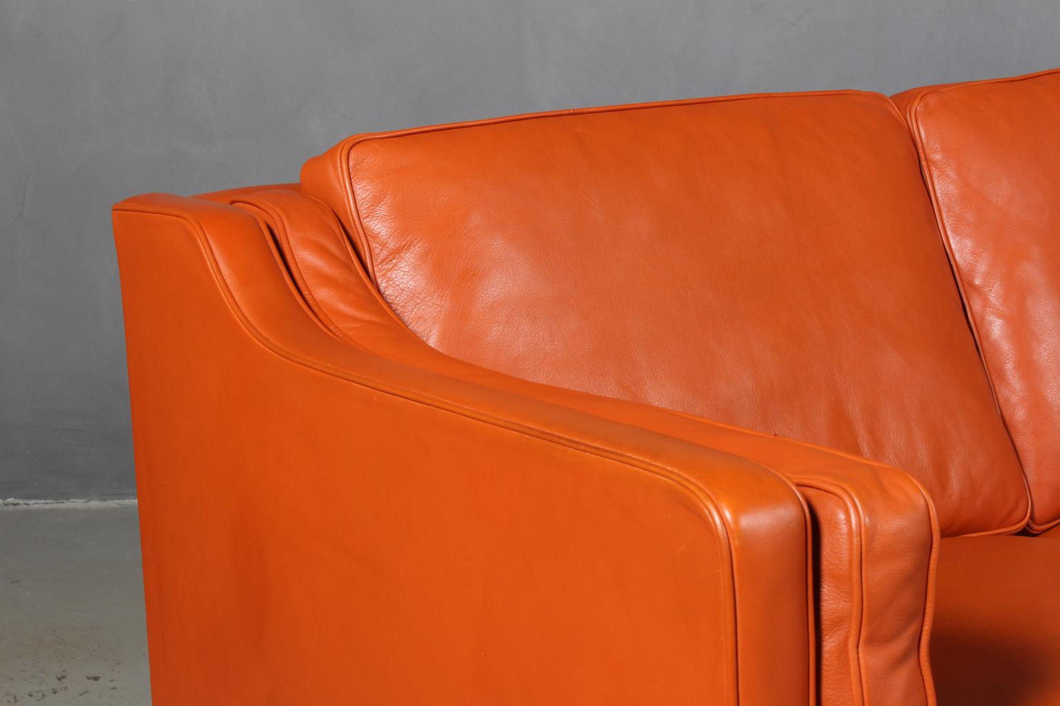 Børge Mogensen Three-Seat Sofa, Model 2213, Original Cognac Leather In Good Condition In Esbjerg, DK