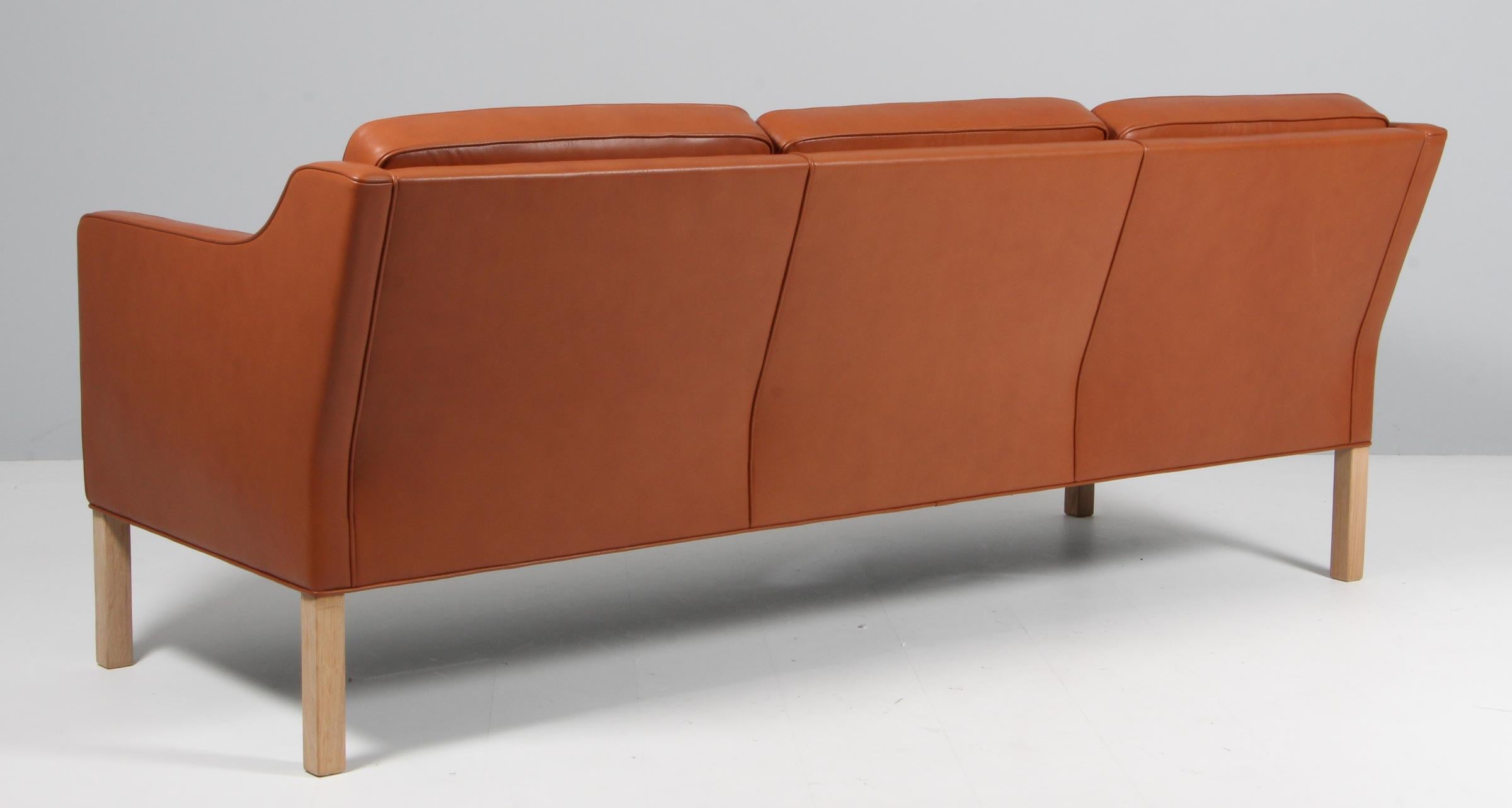Leather Børge Mogensen Three-Seat Sofa, Model 2323, New Upholstered For Sale