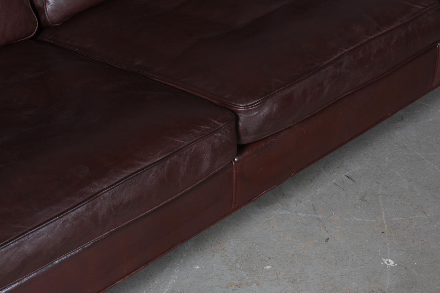 Mid-20th Century Børge Mogensen Three-Seat Sofa, Model 2323, Original Brown Leather and Oak