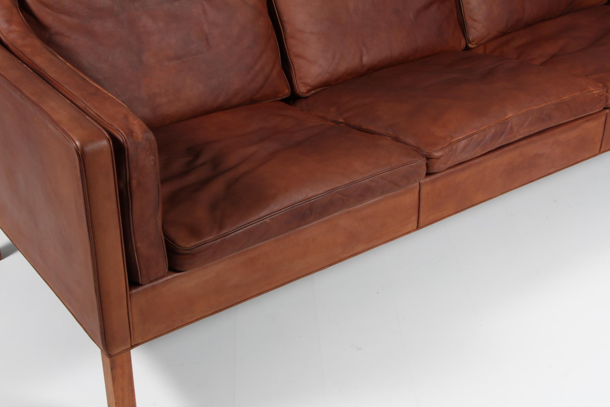 Børge Mogensen Three-Seat Sofa, Patinated Nature Leather 4
