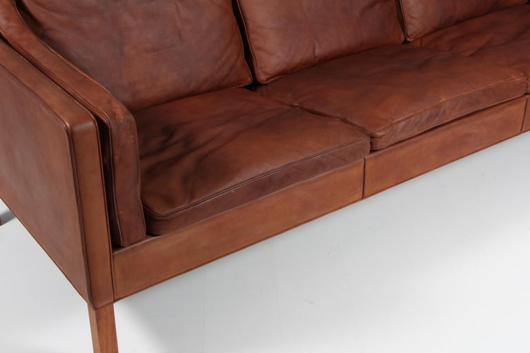 Børge Mogensen Three-Seat Sofa, Patinated Nature Leather 4