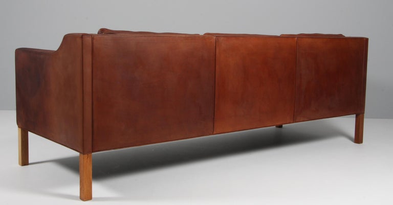 Scandinavian Modern Børge Mogensen Three-Seat Sofa, Patinated Nature Leather