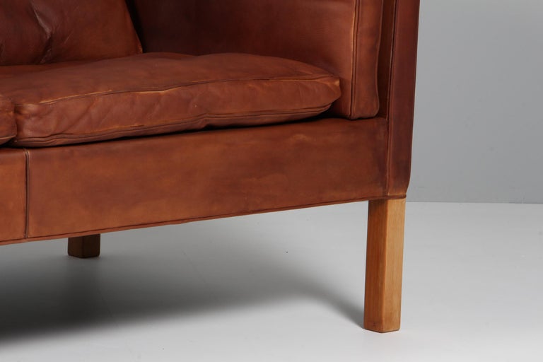 Danish Børge Mogensen Three-Seat Sofa, Patinated Nature Leather
