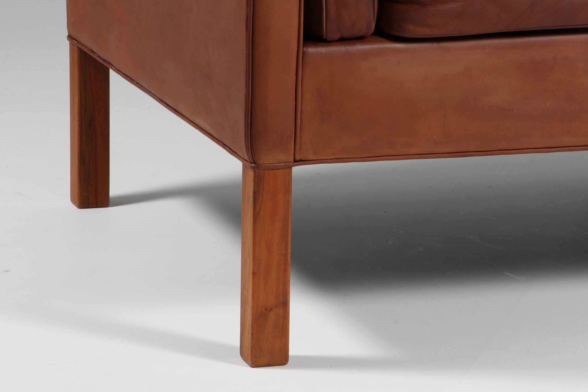 Børge Mogensen Three-Seat Sofa, Patinated Nature Leather In Good Condition In Esbjerg, DK
