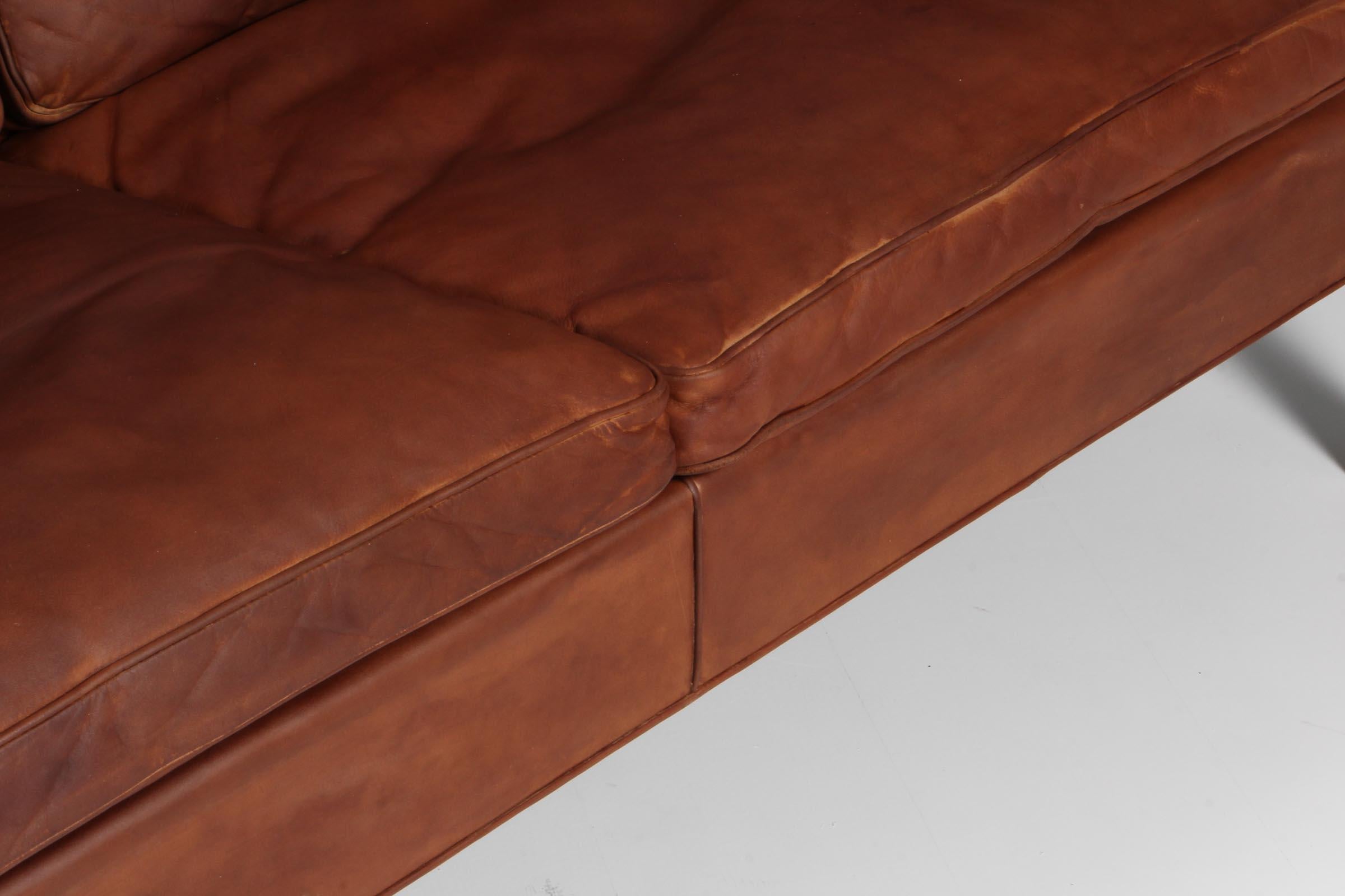 Børge Mogensen Three-Seat Sofa, Patinated Nature Leather 3