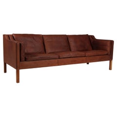 Børge Mogensen Three-Seat Sofa, Patinated Nature Leather