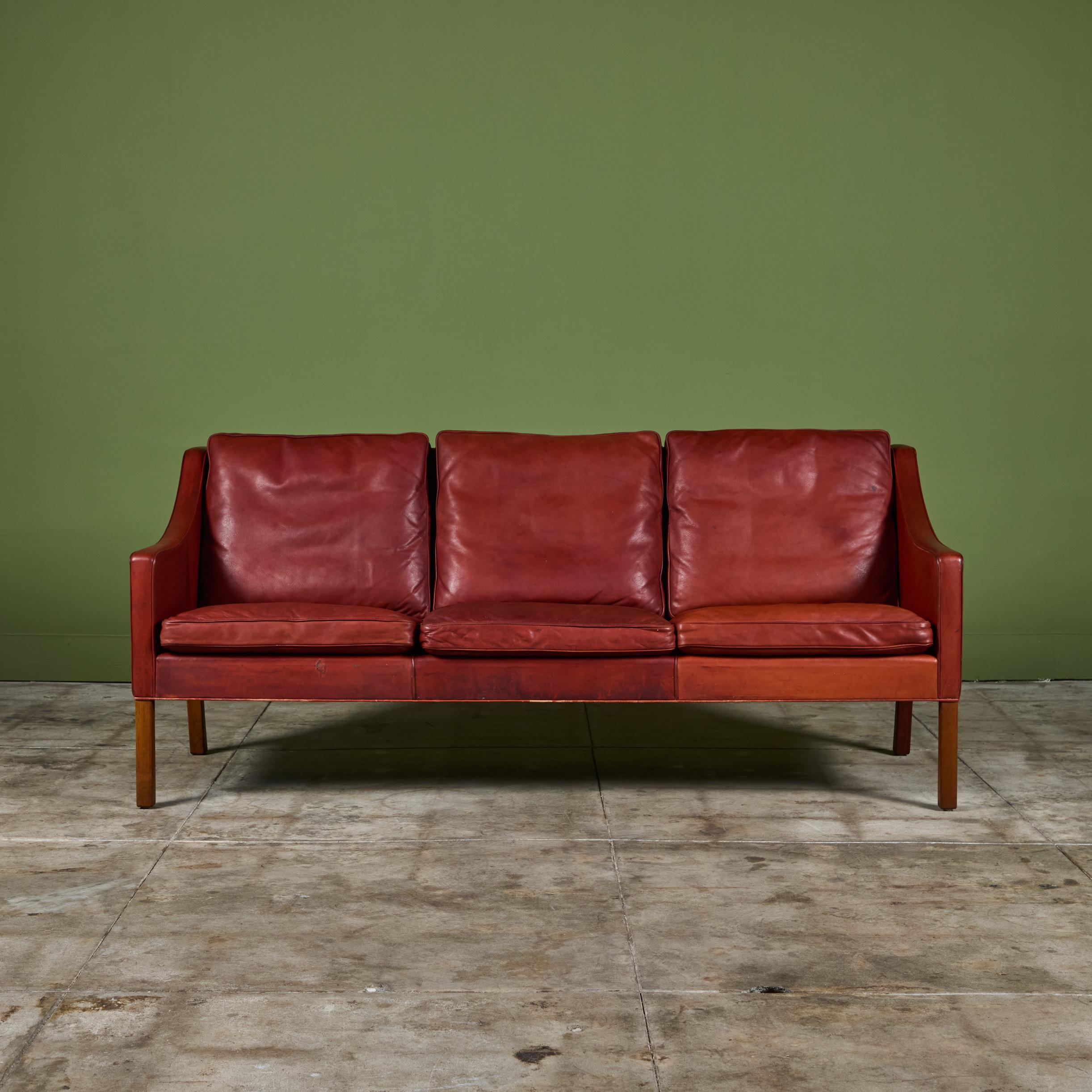 Scandinavian Modern Børge Mogensen Three Seater Leather Sofa