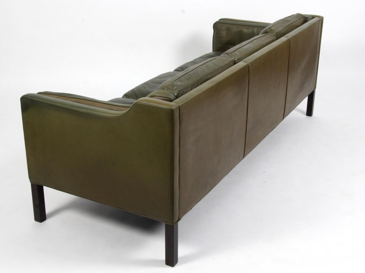 Danish Børge Mogensen Three-Seater Sofa in Original Green Leather