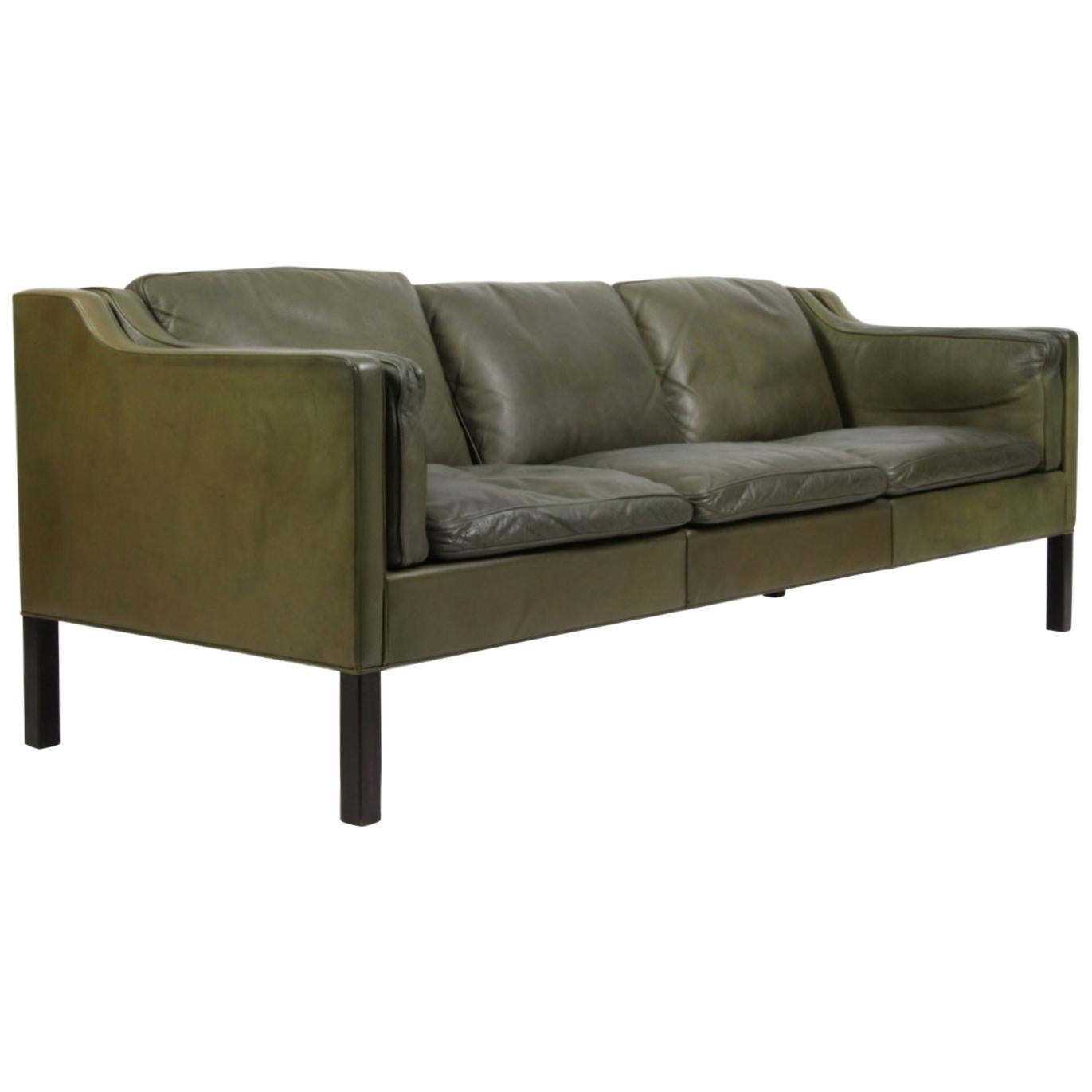 Børge Mogensen Three-Seater Sofa in Original Green Leather