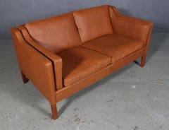 Børge Mogensen Two-Seat Sofa, Aniline Leather, Mahogany, 1960s