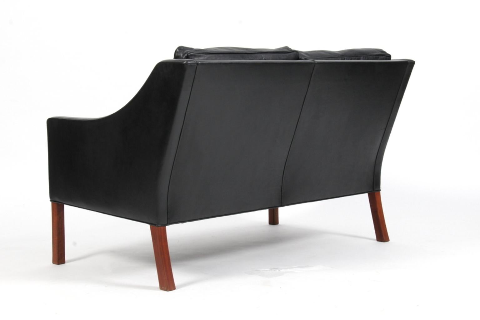 Scandinavian Modern Børge Mogensen Two-Seat Sofa, Model 2208, Original Black Leather