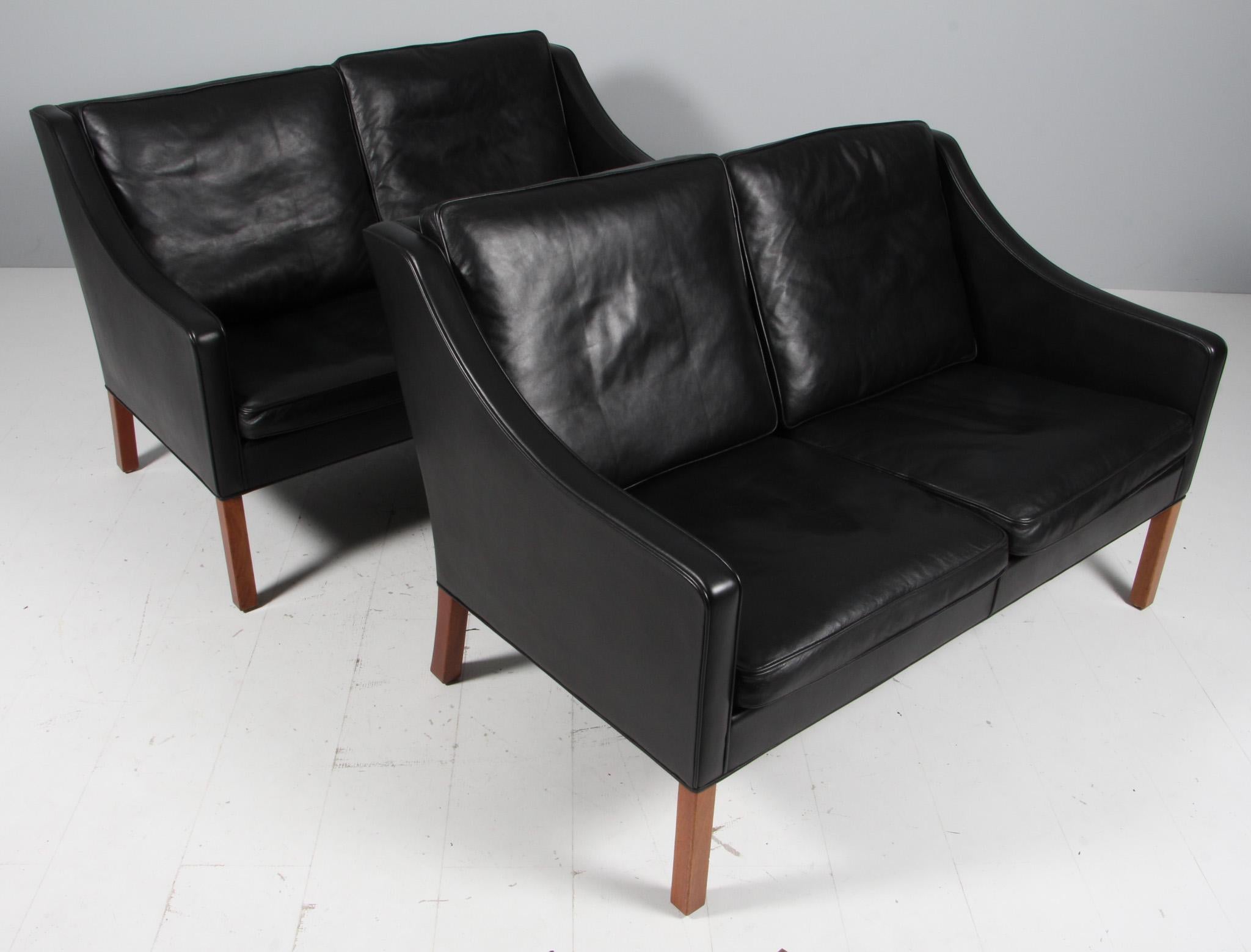 Scandinave moderne Canapé deux places Børge Mogensen, modèle 2208, cuir noir d'origine en vente