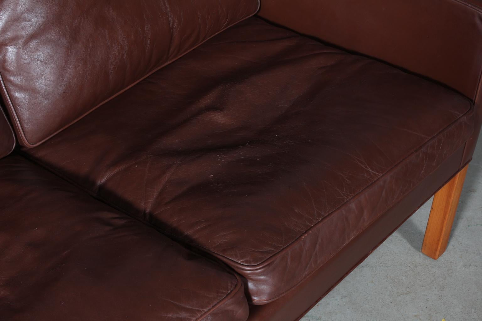 Danish Børge Mogensen Two-Seat Sofa, Model 2208, Original brown Leather