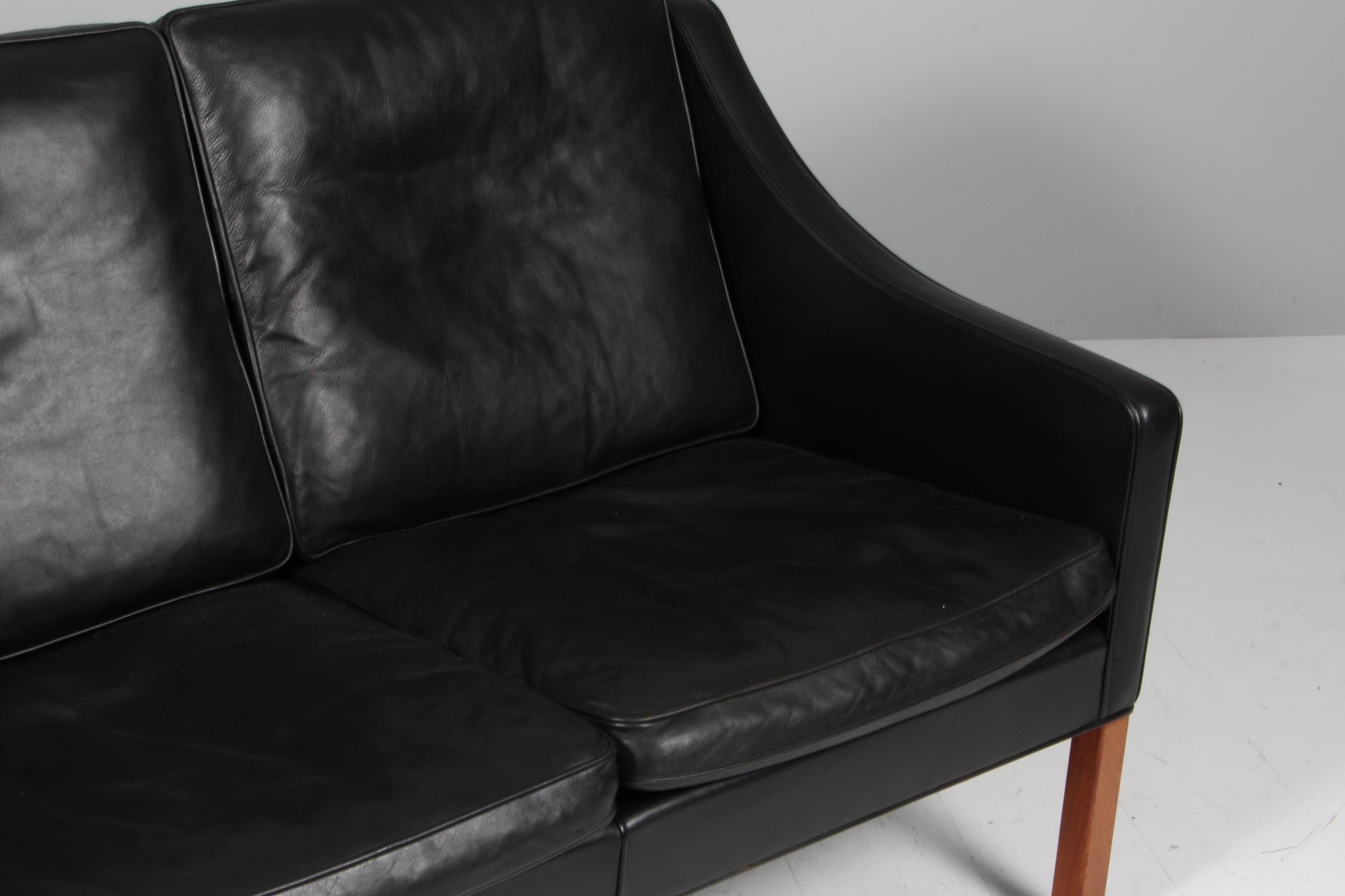 Danois Canapé deux places Børge Mogensen, modèle 2208, cuir noir d'origine en vente