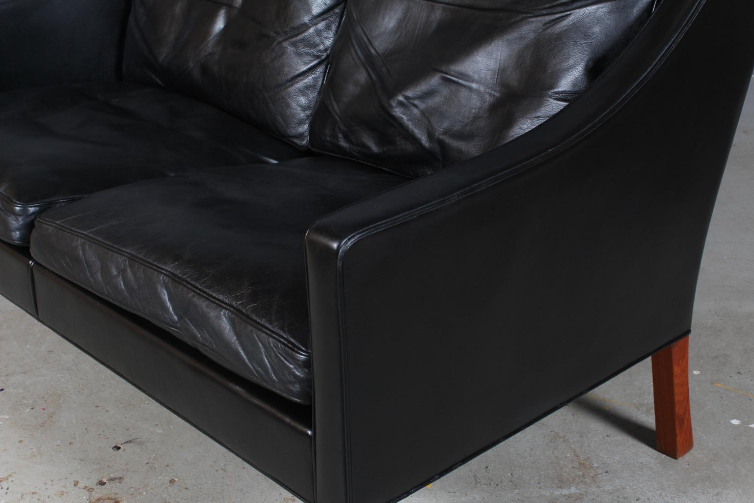 Børge Mogensen Two-Seat Sofa, Model 2208, Original black Leather In Good Condition In Esbjerg, DK