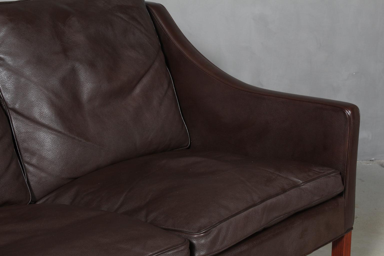 Børge Mogensen Two-Seat Sofa, Model 2208, Original brown Leather In Good Condition In Esbjerg, DK