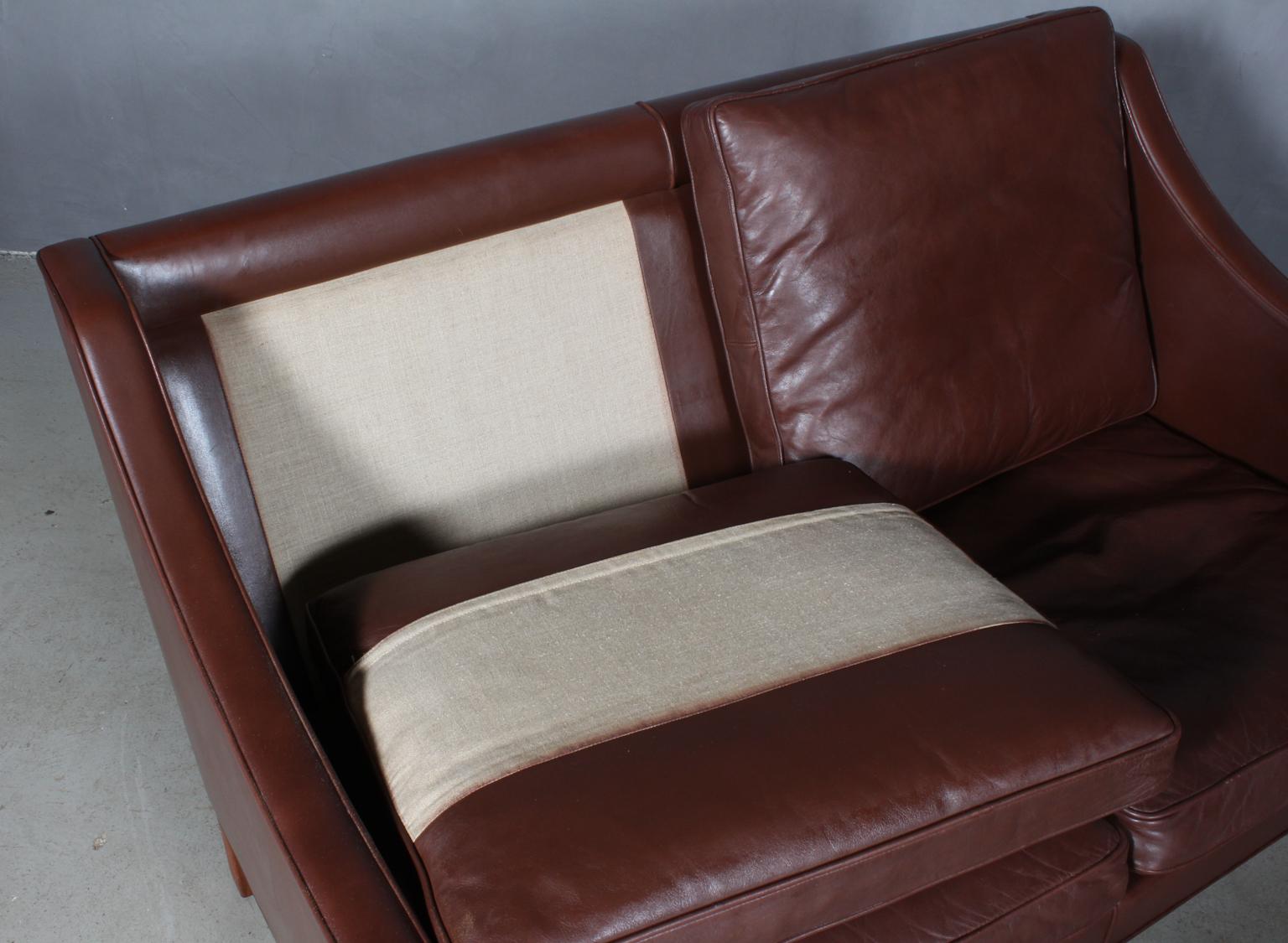 Mid-20th Century Børge Mogensen Two-Seat Sofa, Model 2208, Original brown Leather