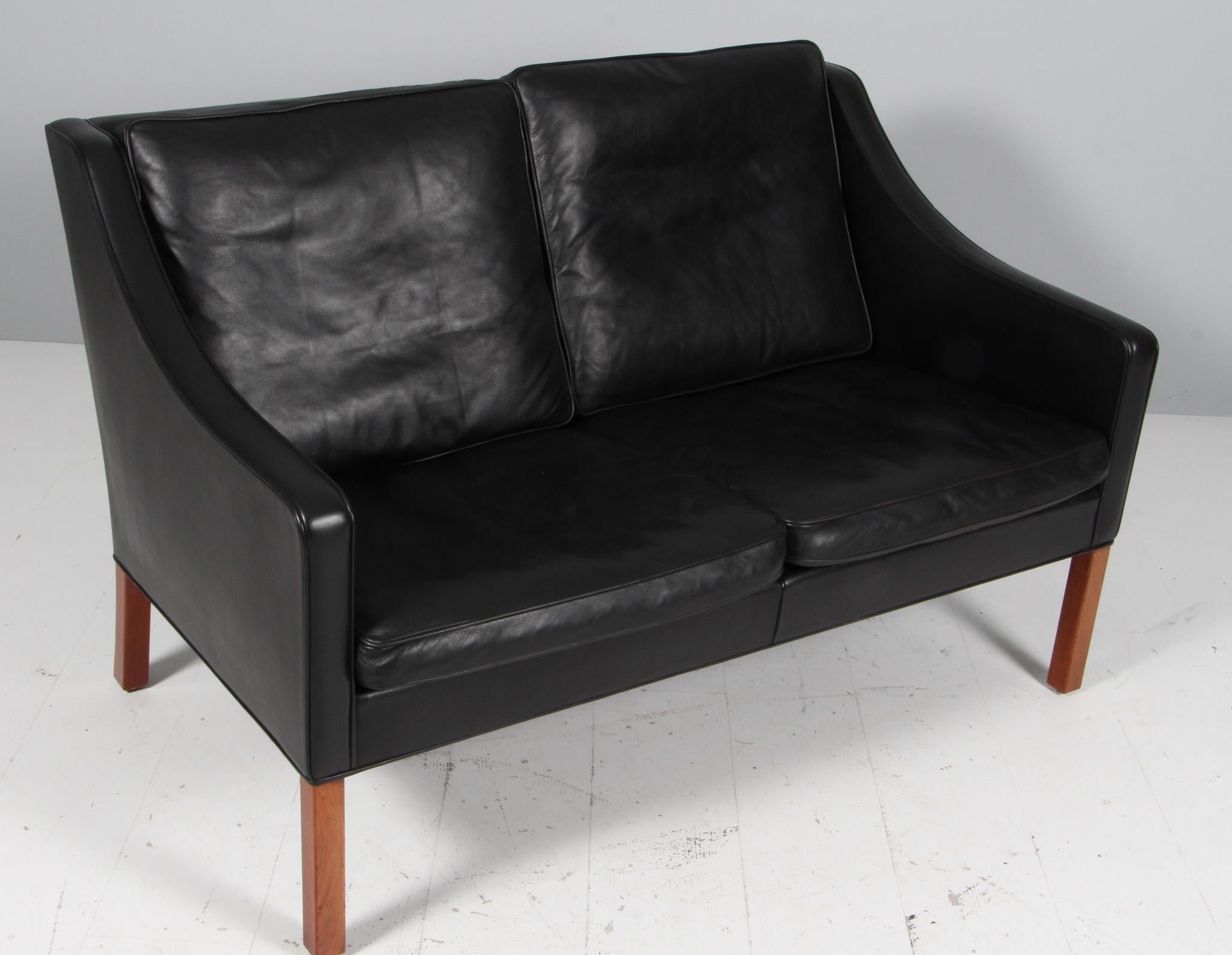 Canapé deux places Børge Mogensen, modèle 2208, cuir noir d'origine en vente 2