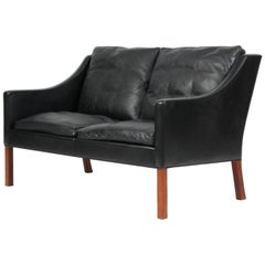 Børge Mogensen Two-Seat Sofa, Model 2208, Original Black Leather