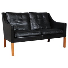 Børge Mogensen Two-Seat Sofa, Model 2208, Original Black Leather