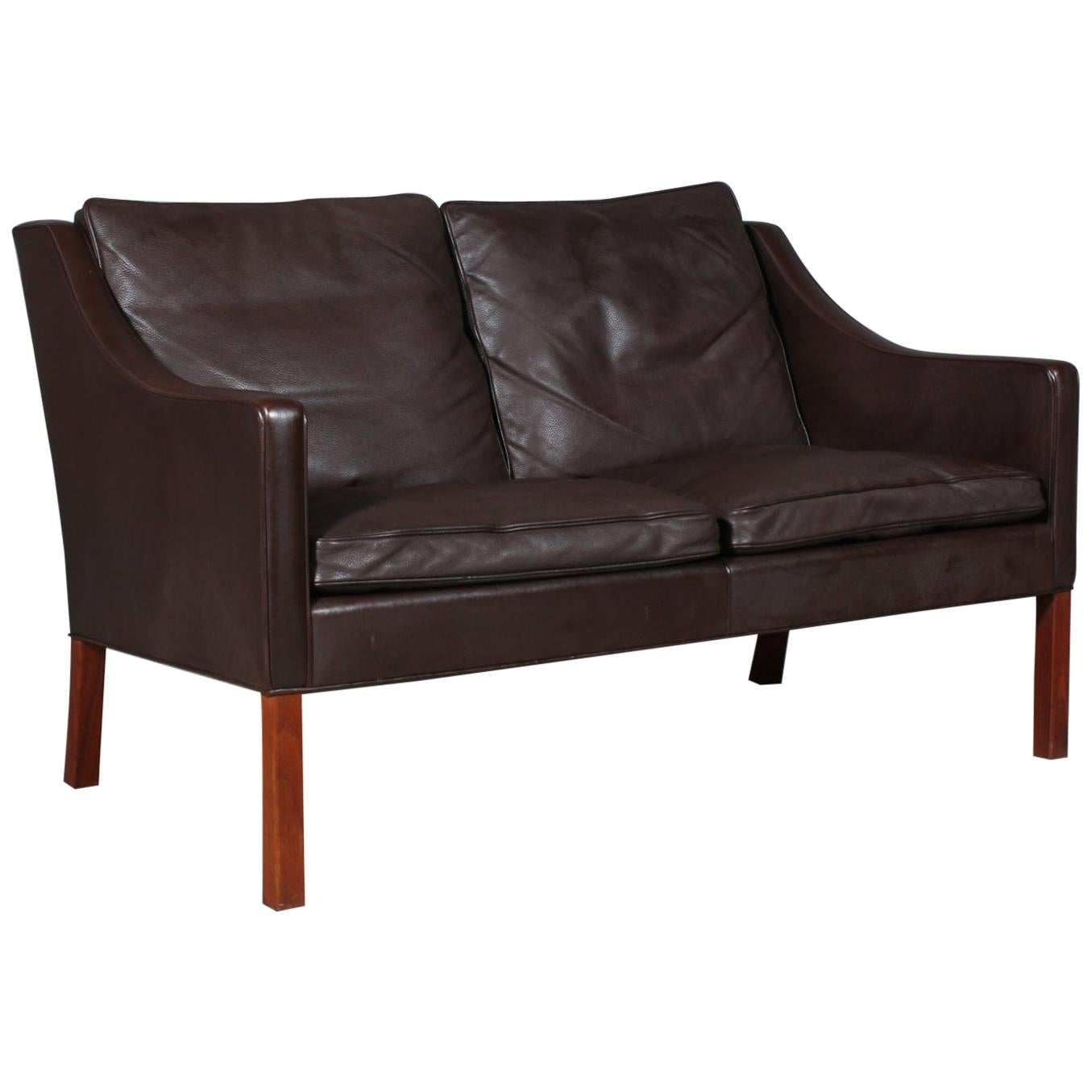 Børge Mogensen Two-Seat Sofa, Model 2208, Original brown Leather
