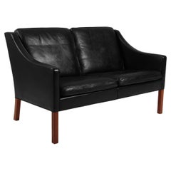 Børge Mogensen Zweisitzer-Sofa, Modell 2208, Original schwarzes Leder