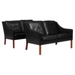 Used Børge Mogensen Two-Seat Sofa, Model 2208, Original Black Leather