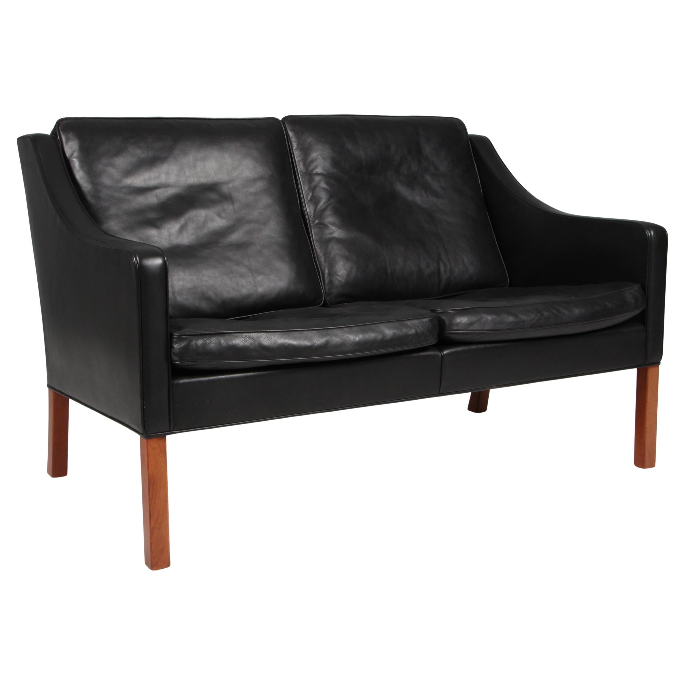 Børge Mogensen Two-Seat Sofa, Model 2208, Original Black Leather