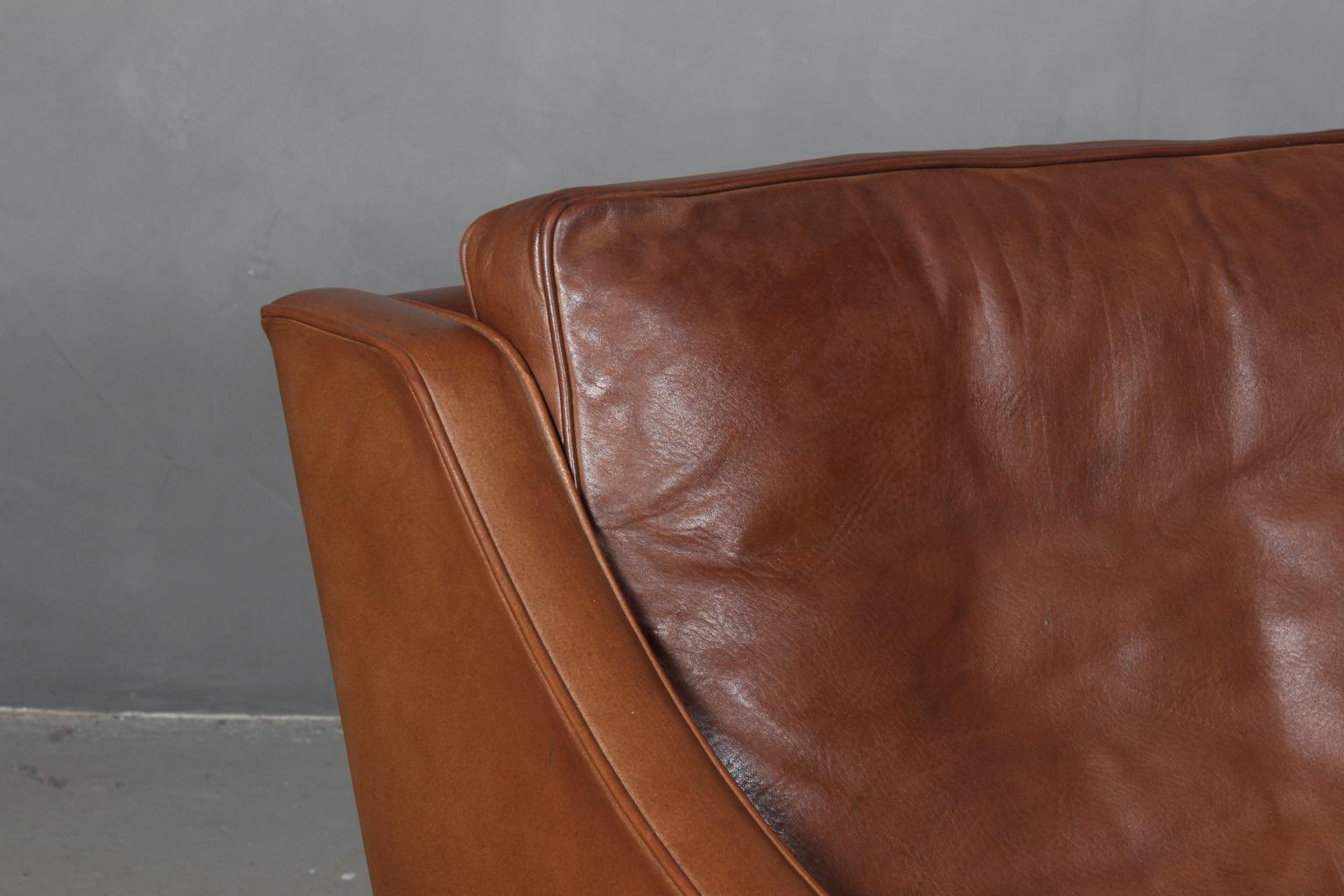 Scandinavian Modern Børge Mogensen Two-Seat Sofa, Model 2208, Original brown Leather