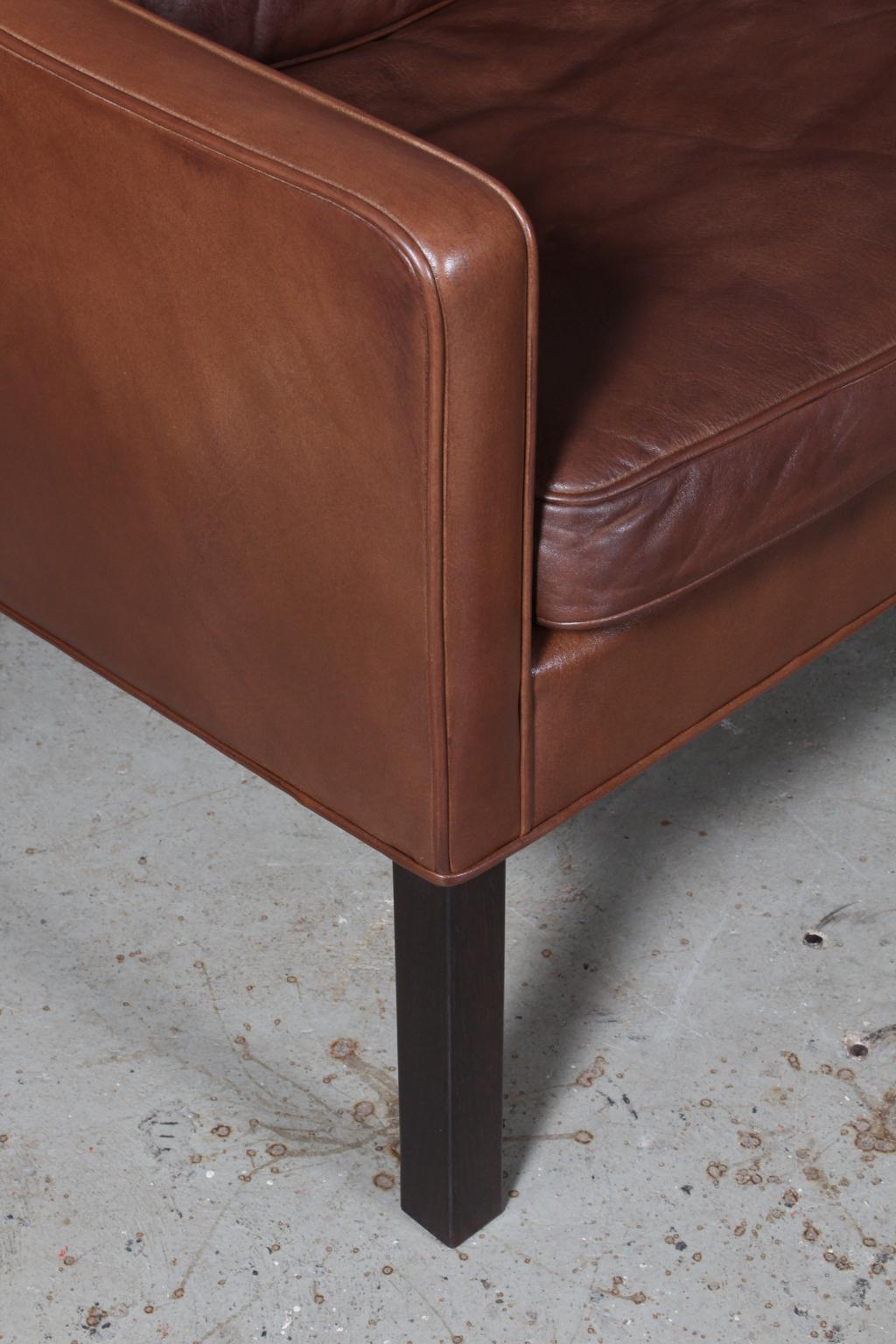 Danish Børge Mogensen Two-Seat Sofa, Model 2208, Original brown Leather
