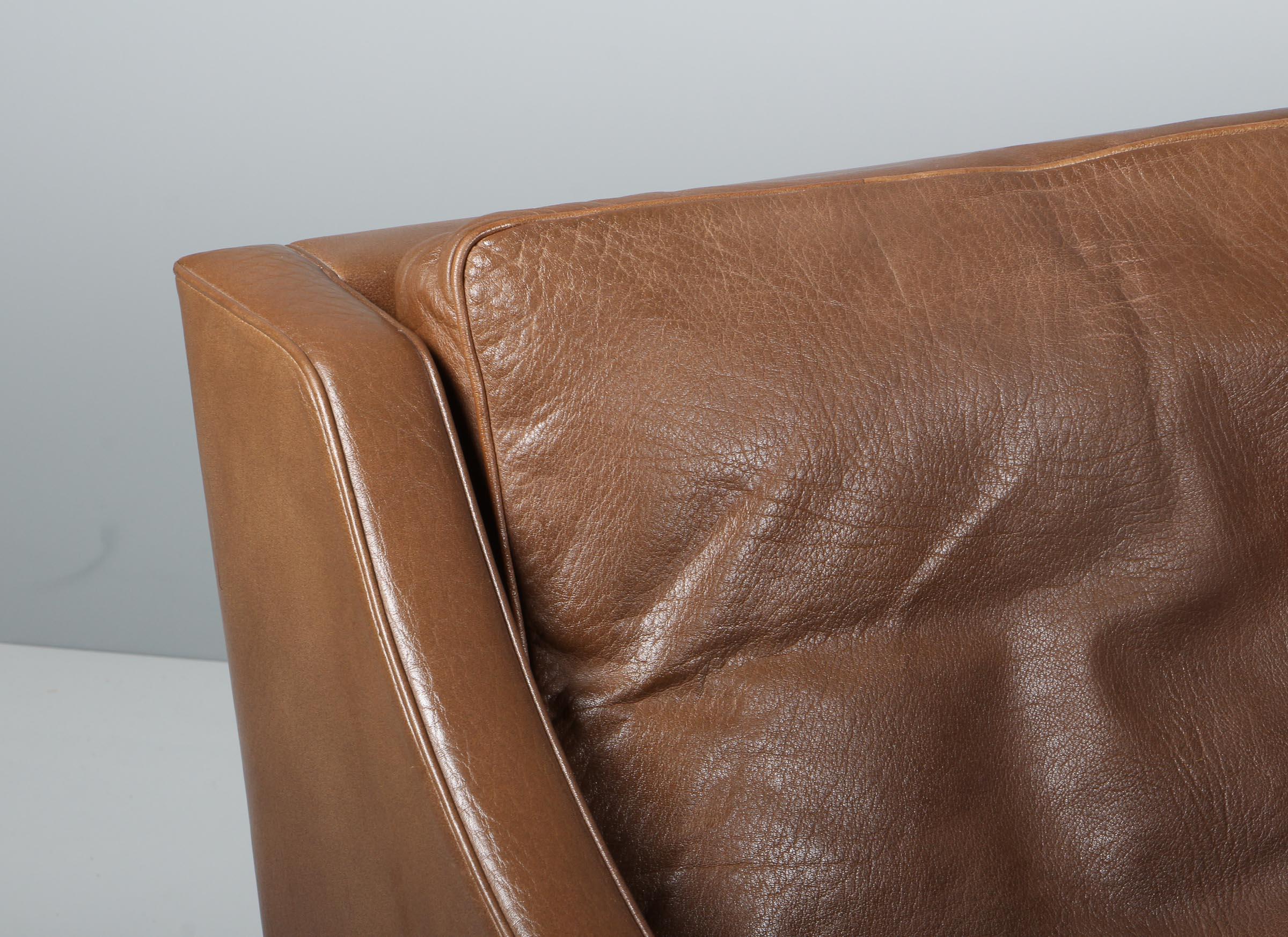 Danish Børge Mogensen Two-Seat Sofa, Model 2208, Original Brown Leather