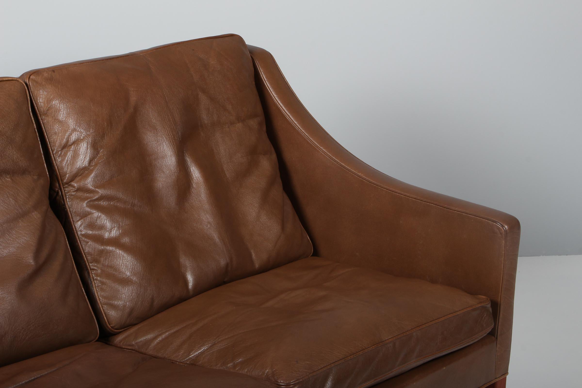 Mid-20th Century Børge Mogensen Two-Seat Sofa, Model 2208, Original Brown Leather