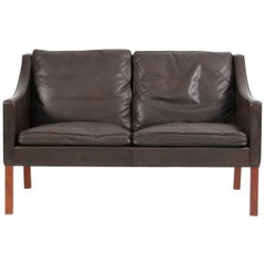 Børge Mogensen Two-Seat Sofa, Model 2208, Original Brown Leather