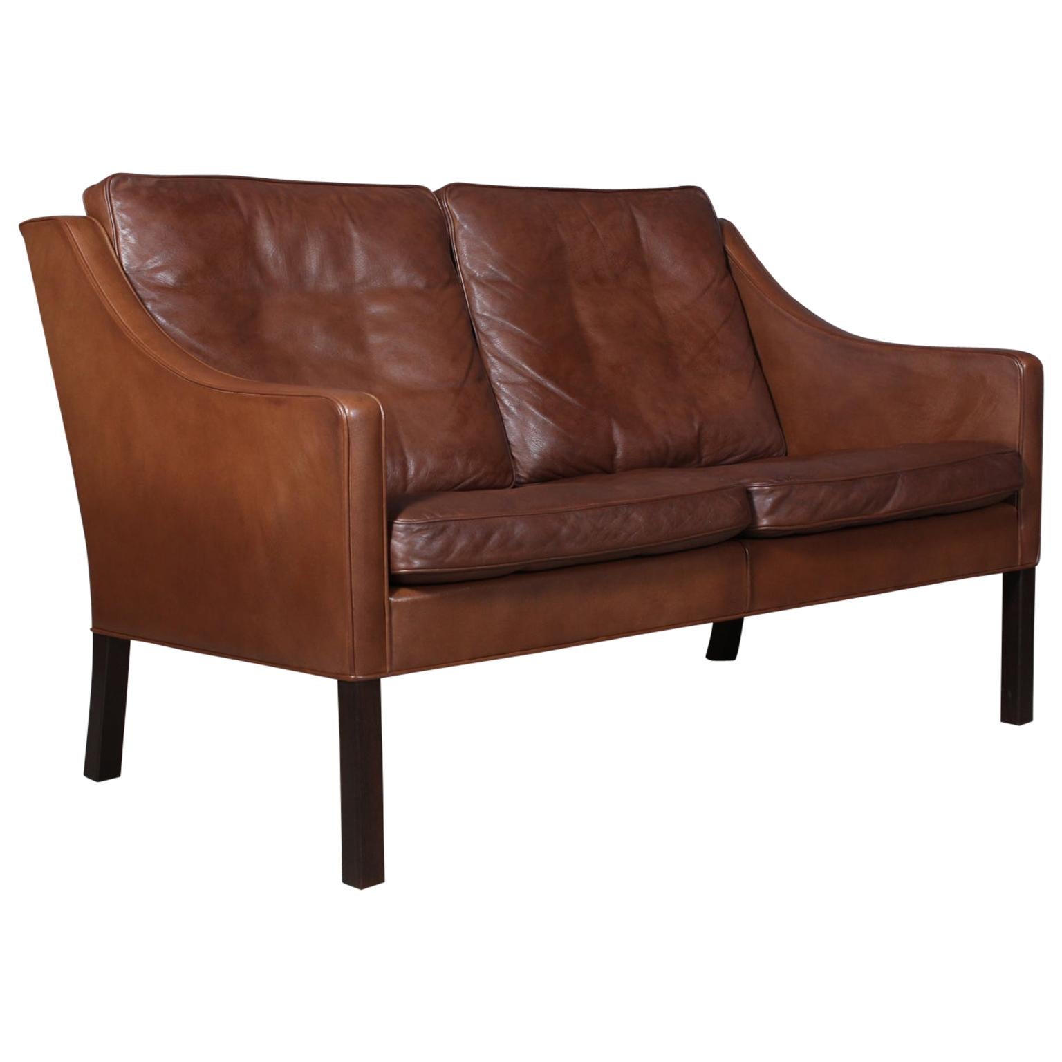 Børge Mogensen Two-Seat Sofa, Model 2208, Original brown Leather