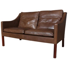 Børge Mogensen Two-Seat Sofa, Model 2208, Original Brown Leather