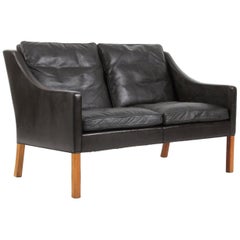 Børge Mogensen Two-Seat Sofa, Model 2208, Original Dark Brown Leather