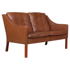 Børge Mogensen Two-Seat Sofa, Model 2208, Original Light Brown Leather