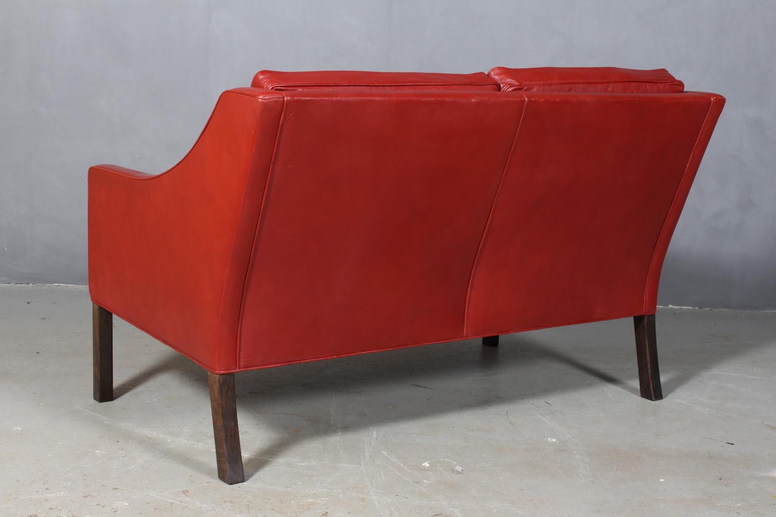 Scandinavian Modern Børge Mogensen Two-Seat Sofa, Model 2208, Original red Leather