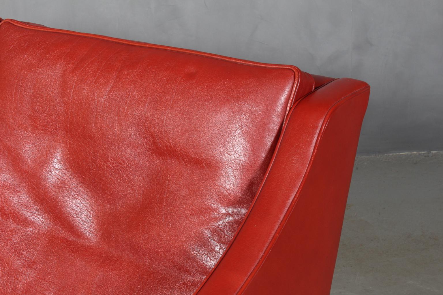 Danish Børge Mogensen Two-Seat Sofa, Model 2208, Original red Leather