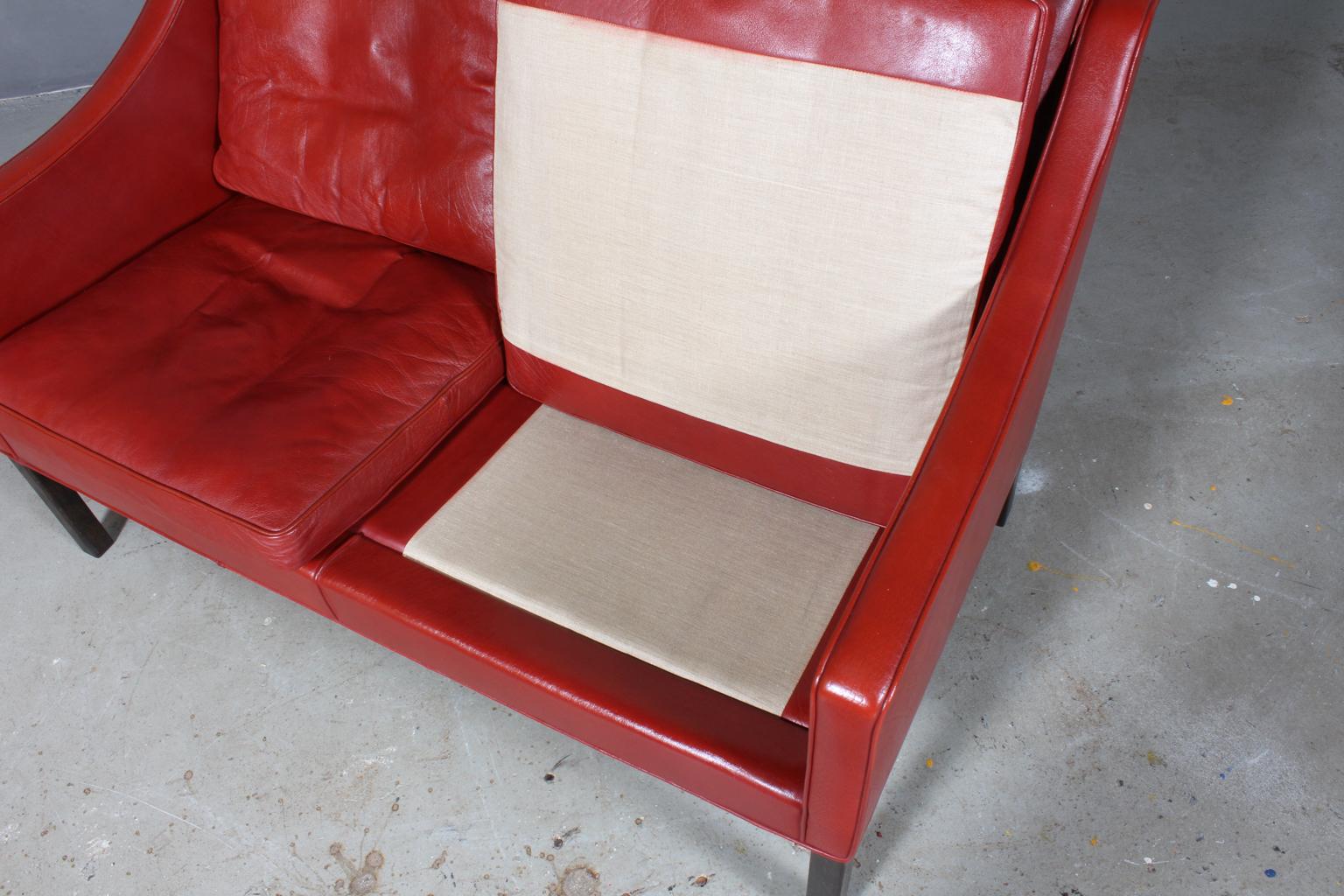 Mid-20th Century Børge Mogensen Two-Seat Sofa, Model 2208, Original red Leather